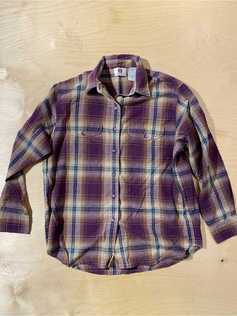 Faded Glory Purple and Cream Plaid Cotton Shirt Small (RP)